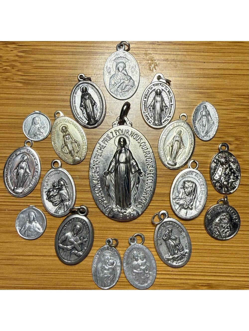 Vintage Catholic Medal Lot 18 Pcs Miraculous Devotional Medals Saints & Mary
